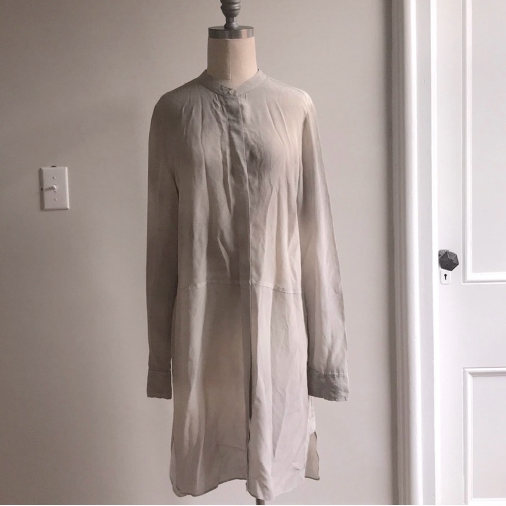 Wilfred 100% silk grey long sleeve dress tunic button up